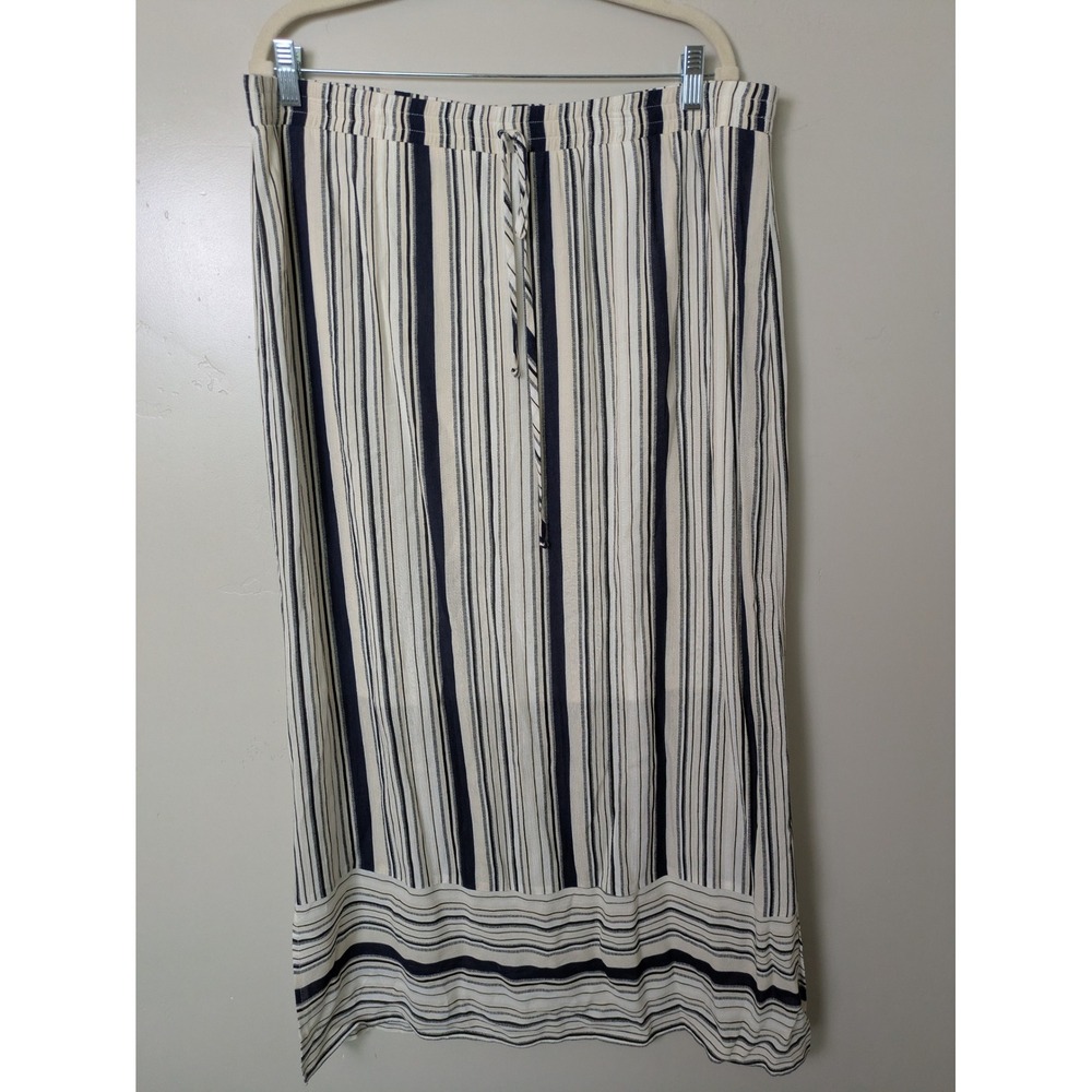 Apt. 9 Maxi Skirt Women's XL Blue White Striped Elastic Drawstring Waist Long